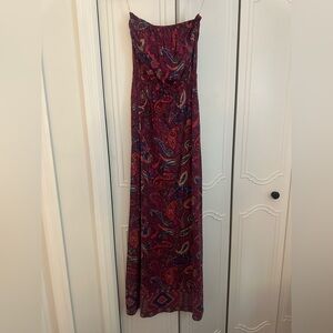 Lucky Brand strapless maxi dress paisley magenta colorful pattern! Size XS